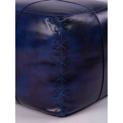Pouffe, 16-Inch Square, Vintage Blue Genuine Leather