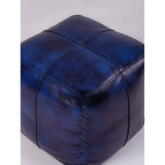 Pouffe, 16-Inch Square, Vintage Blue Genuine Leather