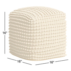 Pouffe, 16 Inch Square, Woven Wool with Cream Stitching