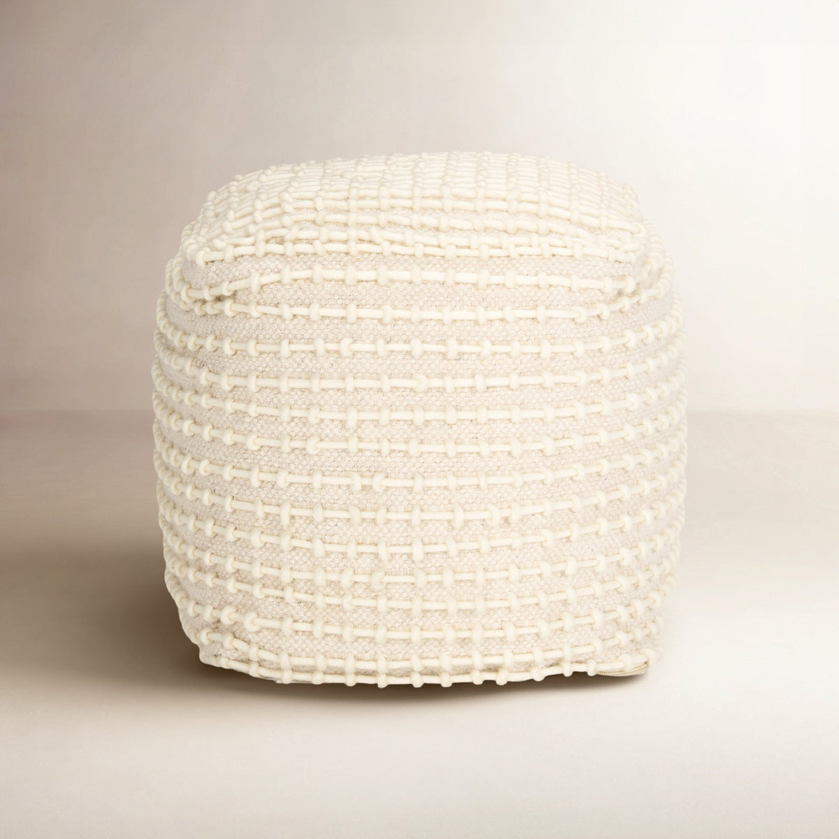 Pouffe, 16 Inch Square, Woven Wool with Cream Stitching