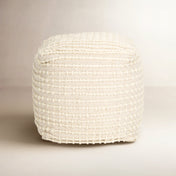 Pouffe, 16 Inch Square, Woven Wool with Cream Stitching