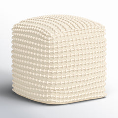 Pouffe, 16 Inch Square, Woven Wool with Cream Stitching