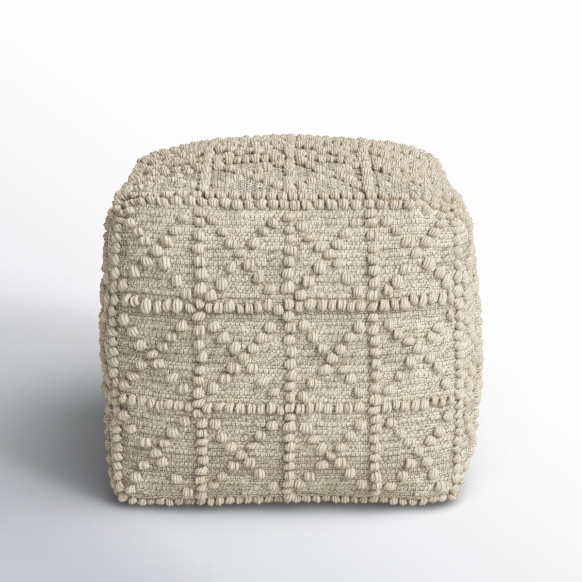 Pouffe, 17.72 in Square, Cream Wool with Popcorn Stitch