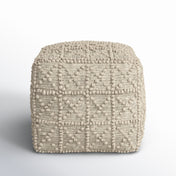 Pouffe, 17.72 in Square, Cream Wool with Popcorn Stitch