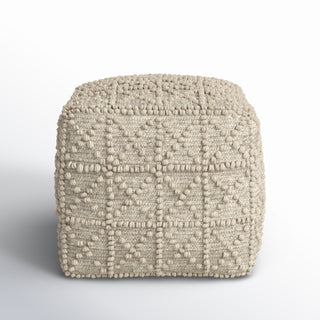 Pouffe, 17.72 in Square, Cream Wool with Popcorn Stitch