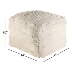 Pouffe, Cream Wool and Cotton with Removable Cover