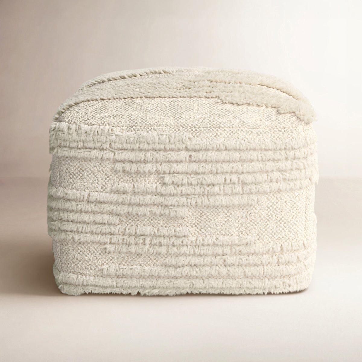 Pouffe, Cream Wool and Cotton with Removable Cover