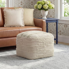 Pouffe, Cream Wool and Cotton with Removable Cover