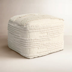 Pouffe, Cream Wool and Cotton with Removable Cover
