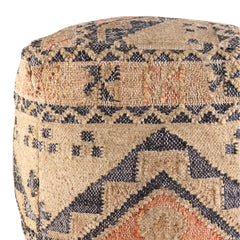 Pouffe Ottoman, 18 Inch Square, Geometric Pattern with Jute and Wool