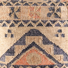 Pouffe Ottoman, 18 Inch Square, Geometric Pattern with Jute and Wool