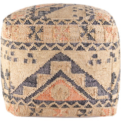 Pouffe Ottoman, 18 Inch Square, Geometric Pattern with Jute and Wool
