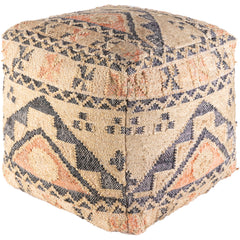 Pouffe Ottoman, 18 Inch Square, Geometric Pattern with Jute and Wool