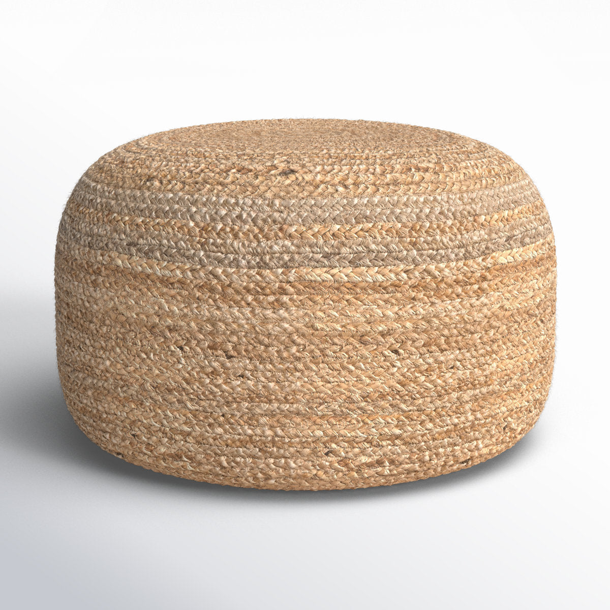 Pouffe, Round, Beige Braided Jute with Polystyrene Bead Fill