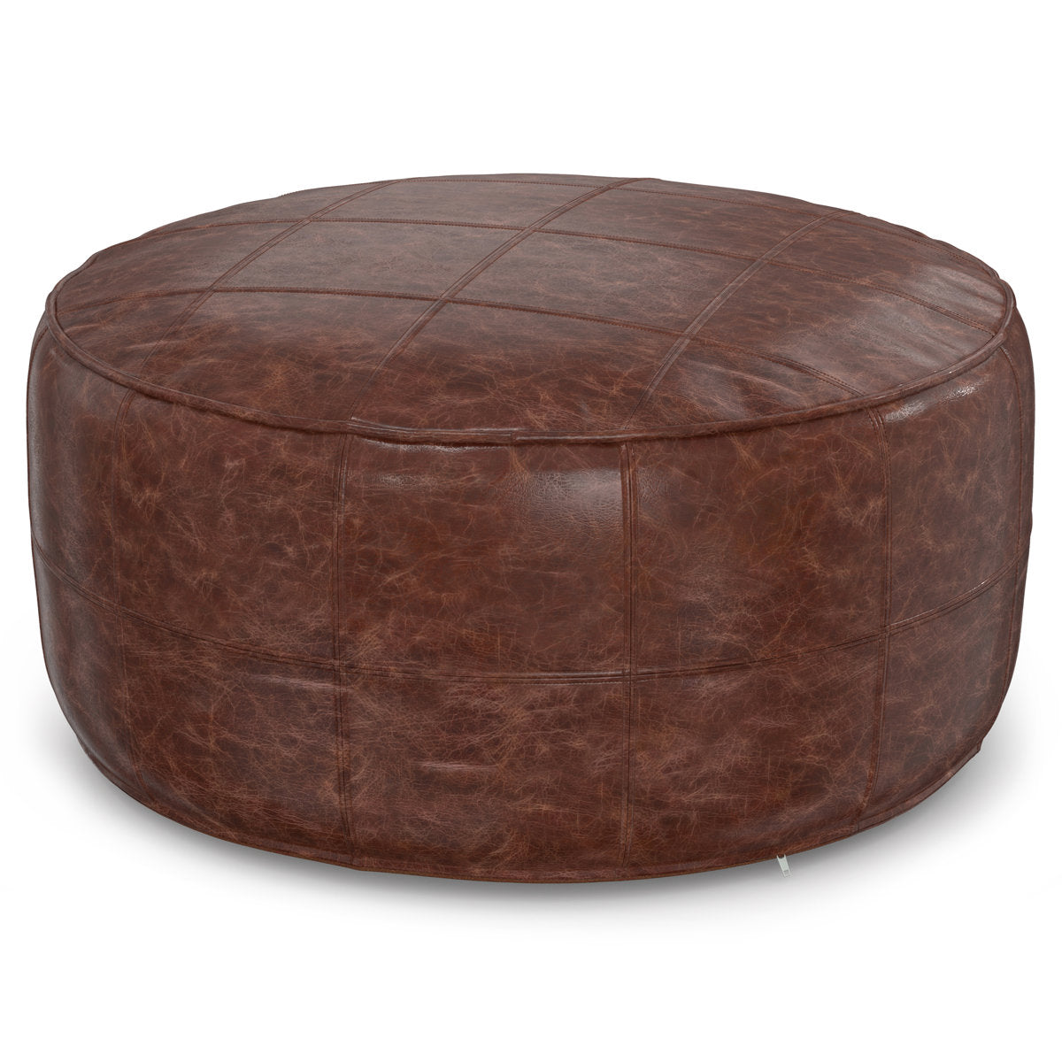 Pouffe, Round, Brown Genuine Buffalo Leather