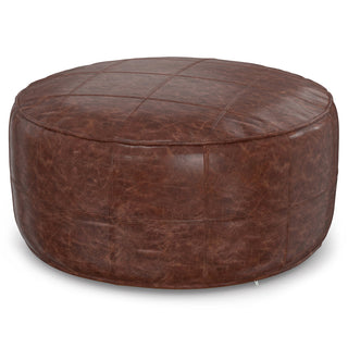Pouffe, Round, Brown Genuine Buffalo Leather