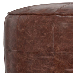Pouffe, Round, Brown Genuine Buffalo Leather