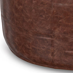 Pouffe, Round, Brown Genuine Buffalo Leather