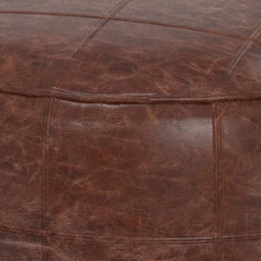 Pouffe, Round, Brown Genuine Buffalo Leather