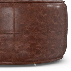 Pouffe, Round, Brown Genuine Buffalo Leather