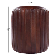 Pouffe, Round, Dark Brown Top Grain Leather