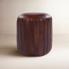 Pouffe, Round, Dark Brown Top Grain Leather