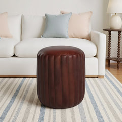 Pouffe, Round, Dark Brown Top Grain Leather