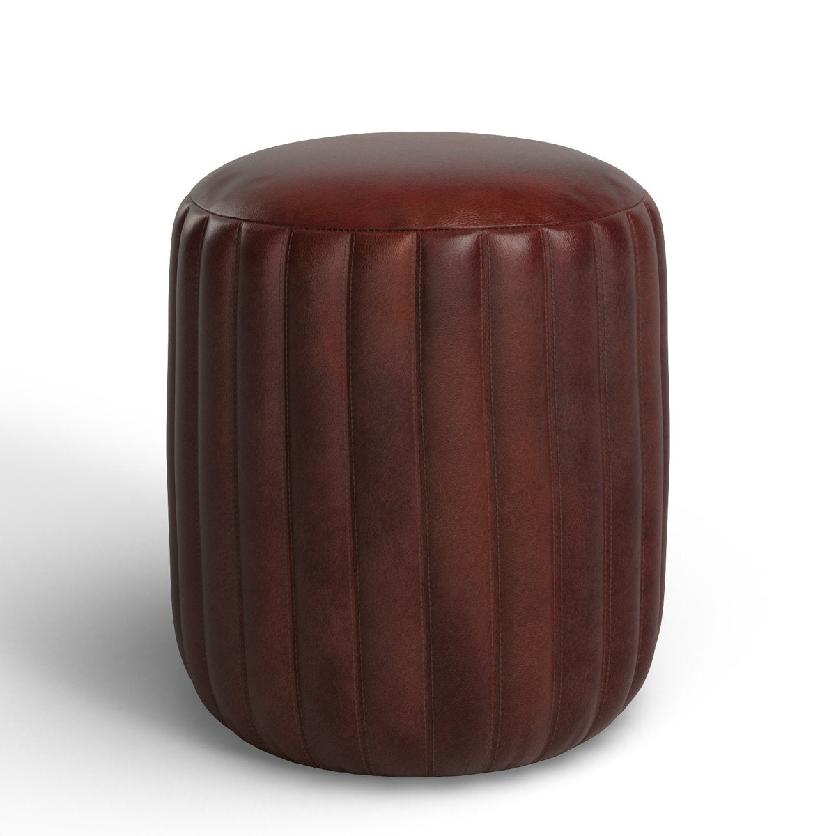 Pouffe, Round, Dark Brown Top Grain Leather
