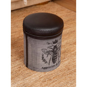 Pouffe with Black Genuine Leather Upholstery