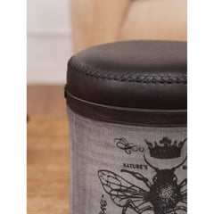 Pouffe with Black Genuine Leather Upholstery