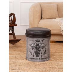 Pouffe with Black Genuine Leather Upholstery