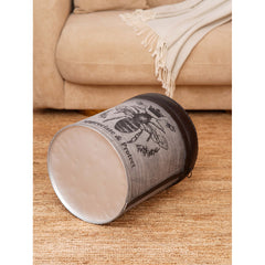 Pouffe with Black Genuine Leather Upholstery