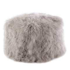 Pouffe with Genuine Lamb Fur Upholstery in Fog