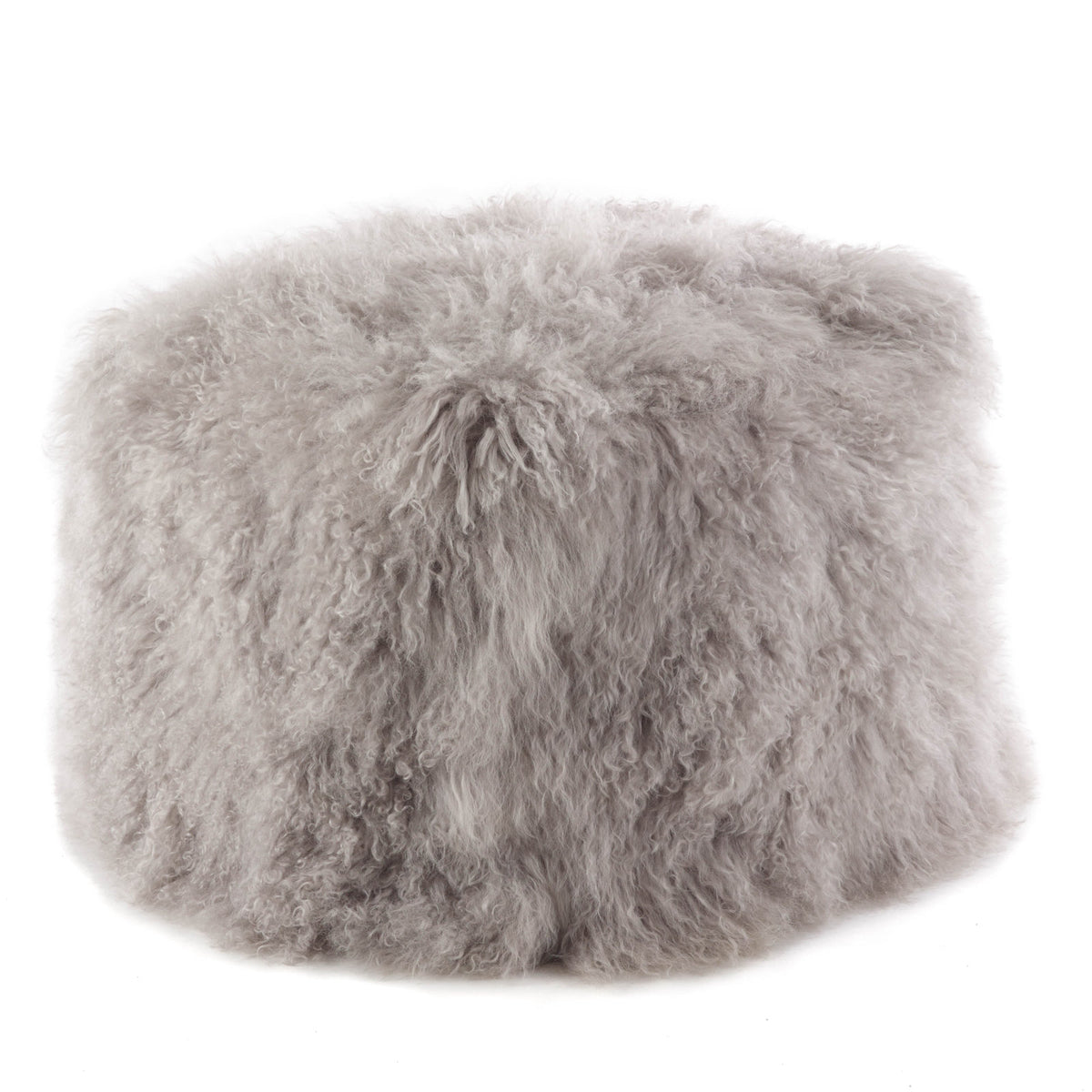 Pouffe with Genuine Lamb Fur Upholstery in Fog
