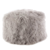 Pouffe with Genuine Lamb Fur Upholstery in Fog
