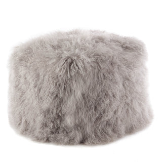 Pouffe with Genuine Lamb Fur Upholstery in Fog