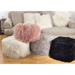 Pouffe with Genuine Lamb Fur Upholstery in Fog