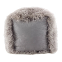 Pouffe with Genuine Lamb Fur Upholstery in Fog