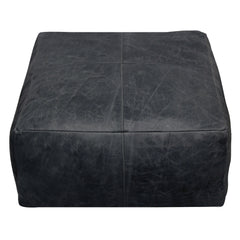 Pouffe with Genuine Leather Upholstery in Antique Black