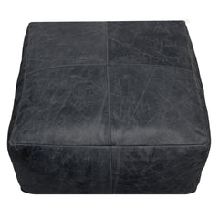 Pouffe with Genuine Leather Upholstery in Antique Black