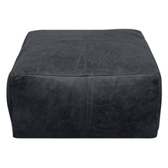 Pouffe with Genuine Leather Upholstery in Antique Black