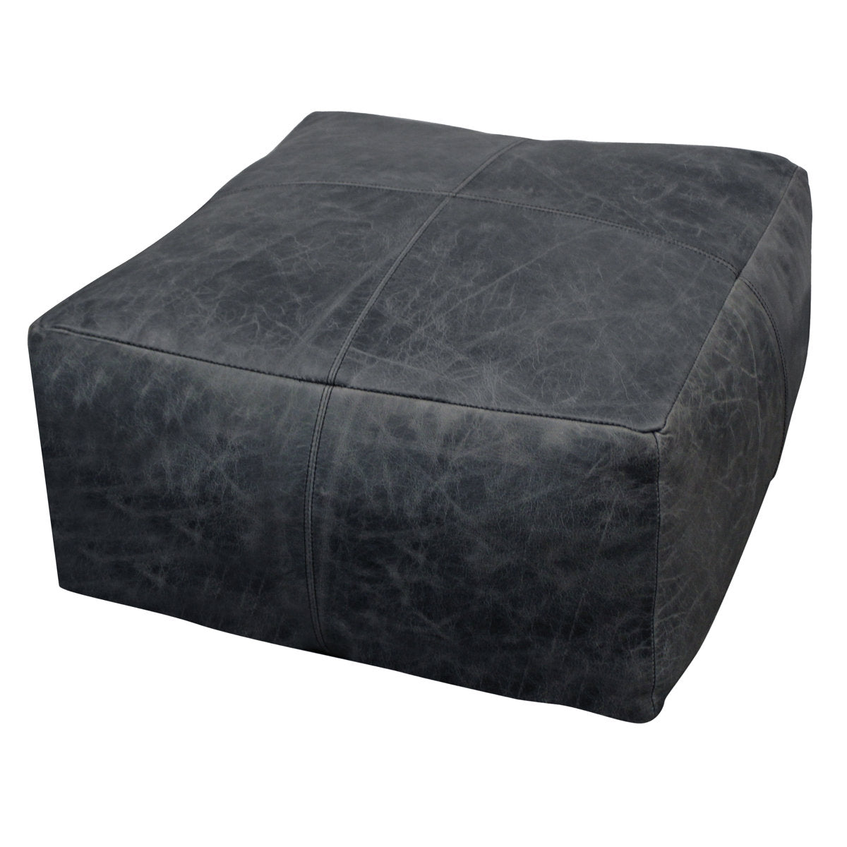 Pouffe with Genuine Leather Upholstery in Antique Black