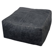 Pouffe with Genuine Leather Upholstery in Antique Black