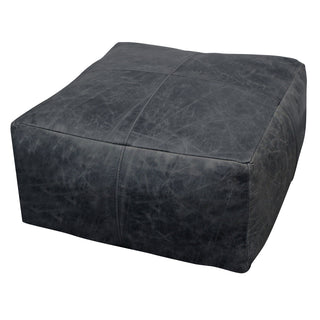 Pouffe with Genuine Leather Upholstery in Antique Black