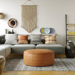 Pouffe with Round Shape and Faux Leather Upholstery