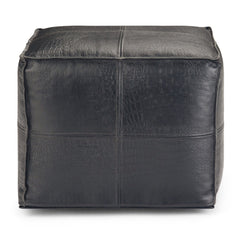 Pouffe with Square Shape in Black Genuine Leather