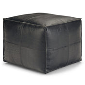 Pouffe with Square Shape in Black Genuine Leather
