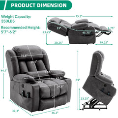 Power Lift Recliner with Heat and Massage, Gray Suede Fabric
