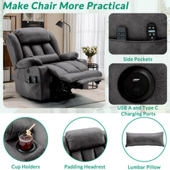 Power Lift Recliner with Heat and Massage, Gray Suede Fabric