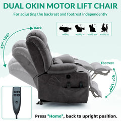 Power Lift Recliner with Heat and Massage, Gray Suede Fabric